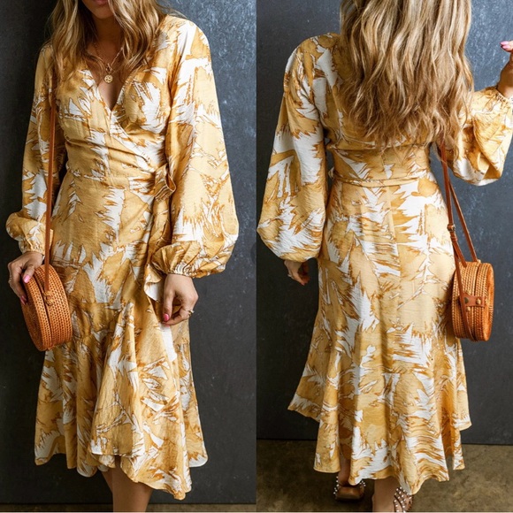 H&M Dresses Womens Xl Hm Floral Yellow Wrap Dress Poshmark